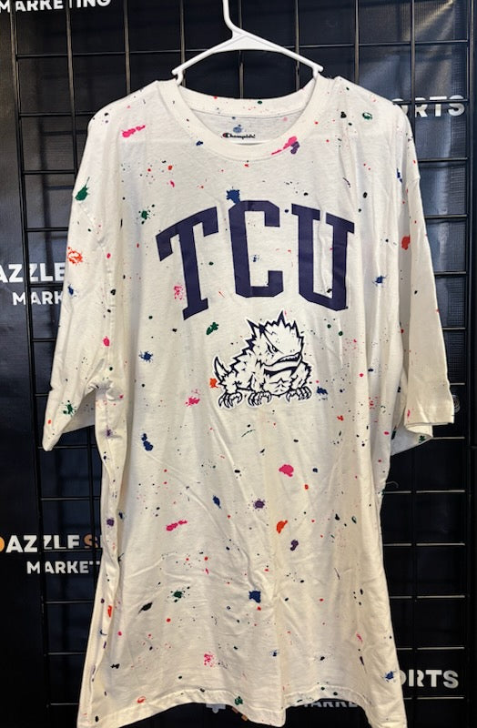 Champion Women's TCU White Splatter T-Shirt Size 2XL