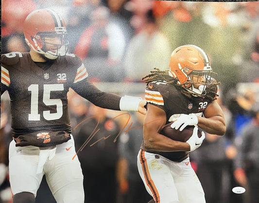 Cleveland Browns Kareem Hunt Holding Ball Signed 16x20 with JSA COA