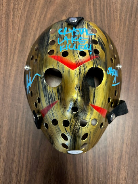 Ari Lehman Signed/Inscribed 'CRYSTAL LAKE KILLER" Gold Mask with JSA COA