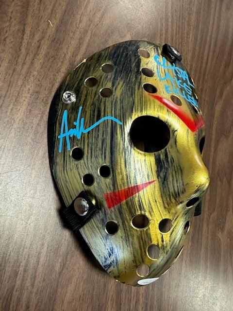 Ari Lehman Signed/Inscribed 'CRYSTAL LAKE KILLER" Gold Mask with JSA COA