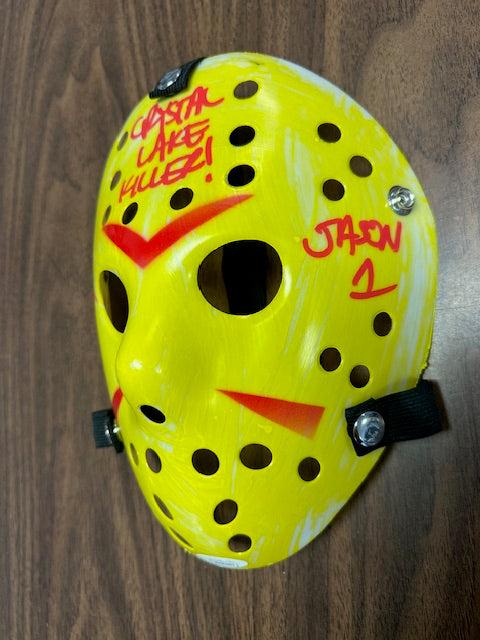 Ari Lehman Signed/Inscribed 'CRYSTAL LAKE KILLER" Yellow Mask with JSA COA