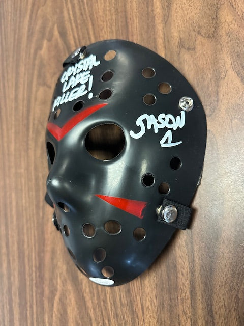 Ari Lehman Signed/Inscribed 'CRYSTAL LAKE KILLER" Black Mask with JSA COA