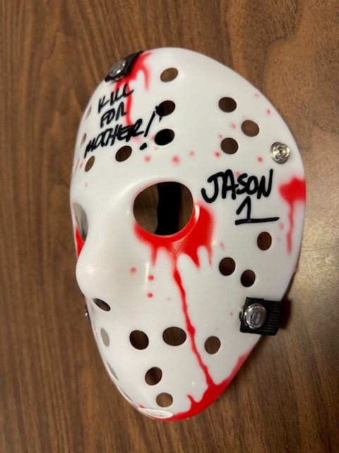 Ari Lehman Signed/Inscribed "KILL FOR MOTHER" White Bloody Mask with JSA COA