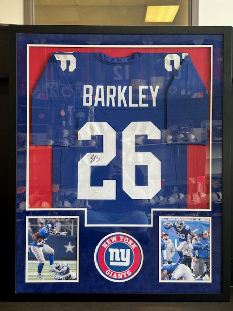 Giants Saquon Barkley Signed Framed Jersey JSA COA