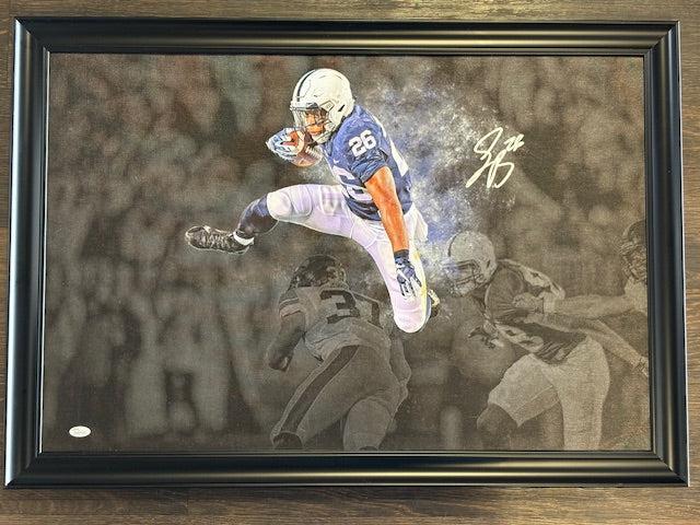 Giants Saquon Barkley Signed Framed 20x30 Canvas JSA COA