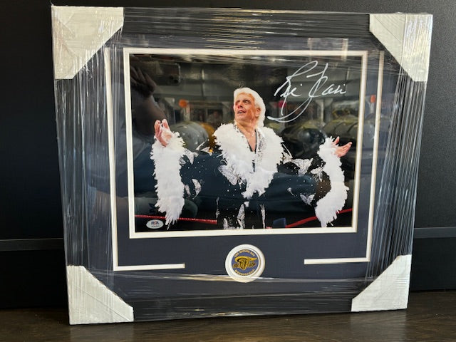 Ric Flair Signed Metalic 11x14 Framed Black Robe Photo PSA COA