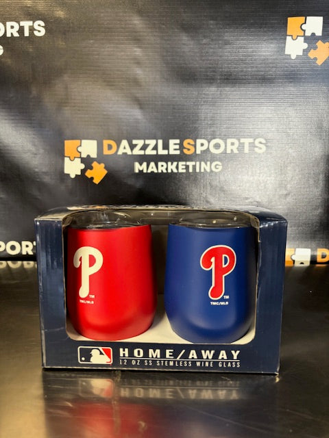 NFL Philadelphia Phillies Home/Away 12oz Set SS Stemless Wine Glass