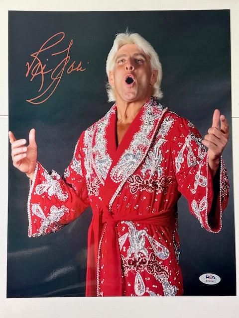 Ric Flair Signed Metalic 11x14 Red Robe Photo PSA COA