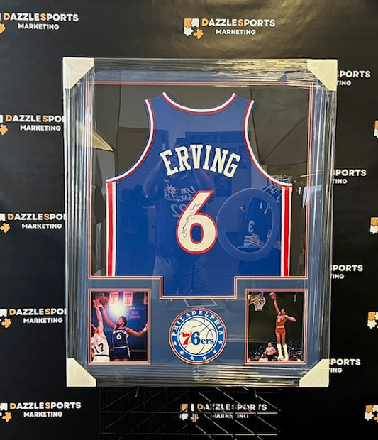 Philadelphia 76ers Julius Erving Signed Framed Jersey with JSA COA