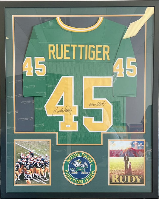 Notre Dame Fighting Irish Rudy Ruettiger Signed Framed Jersey with JSA COA