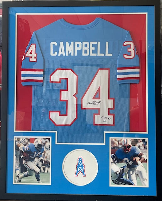 Houston Oilers Earl Campbell Signed/Inscribed Framed Jersey with Fanatics COA