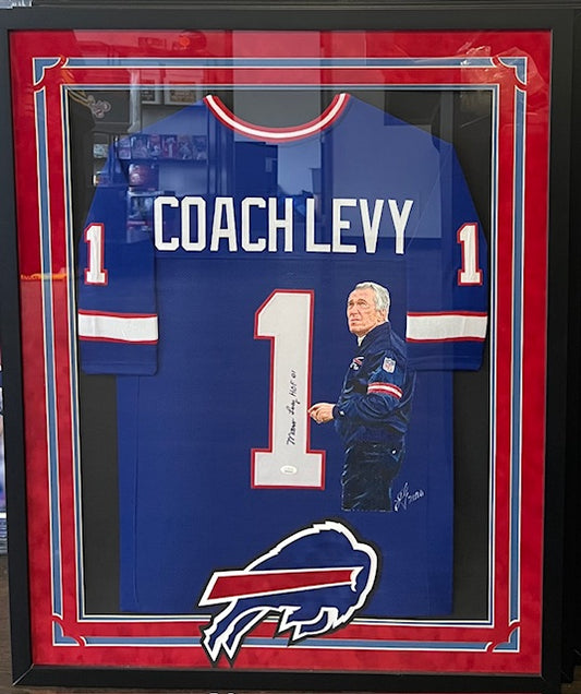 Buffalo Bills Coach Levy Signed Framed Hand Painted Jersey with JSA COA