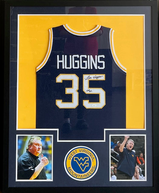 WVU Bob Huggins Signed/Inscribed Framed Blue Jersey with JSA COA