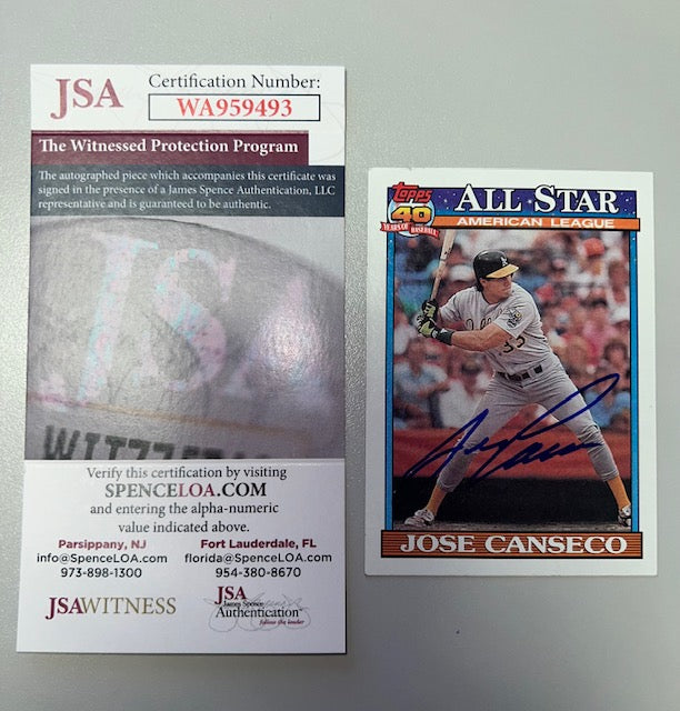 Oakland A's Jose Canseco Signed All Star Topps Card with JSA COA