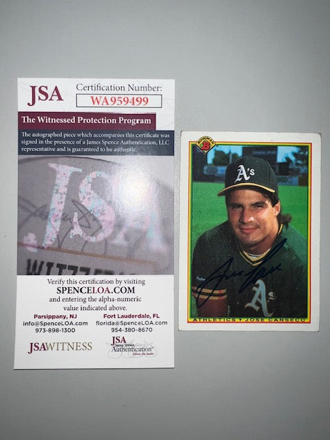 Oakland A's Jose Canseco Signed Bowman Card with JSA COA