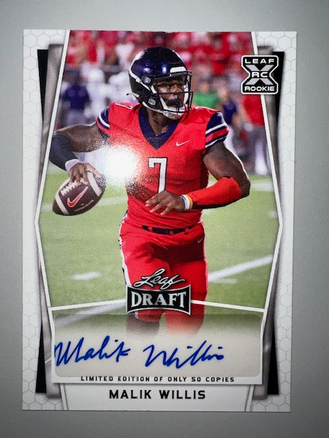 Bowman University Malik Willis Signed Leaf Rookie Card