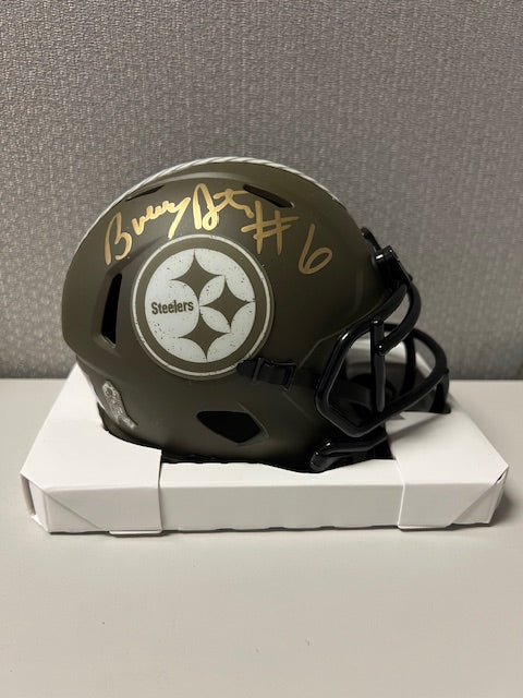 Pittsburgh Steelers Bubby Brister Signed Salute to Service Mini Helmet JSA COA