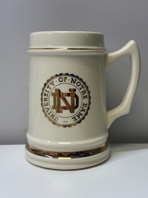 University of Notre Dame Stein- Creme w/ Gold Logo Gold Trimming