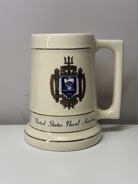 United States Naval Academy Stein- Creme w/ Logo Gold Trimming