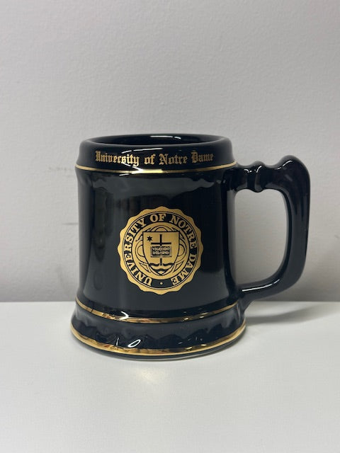 University of Notre Dame Stein- Black w/ Gold Logo Gold Trimming