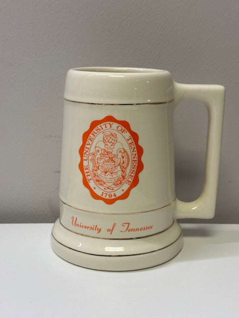 University of Tennessee Stein- Creme w/ Orange Logo Gold Trimming