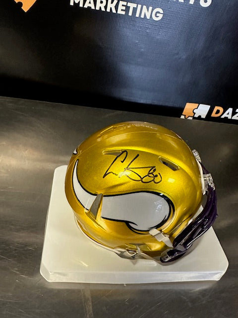 Vikings Cris Carter Flash Mini Helmet Schartz COA