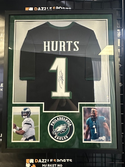 Eagles Jalen Hurts Signed Framed Jersey with Suede PSA COA