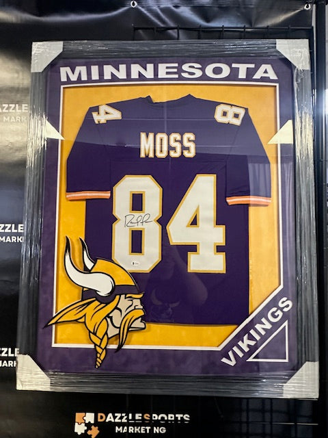 Vikings Randy Moss Signed Framed Jersey w/ Double Suede Beckett COA