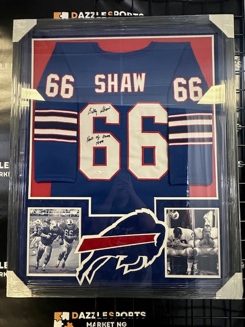 Bills Billy Shaw Signed/Inscribed Framed Jersey with Suede JSA COA