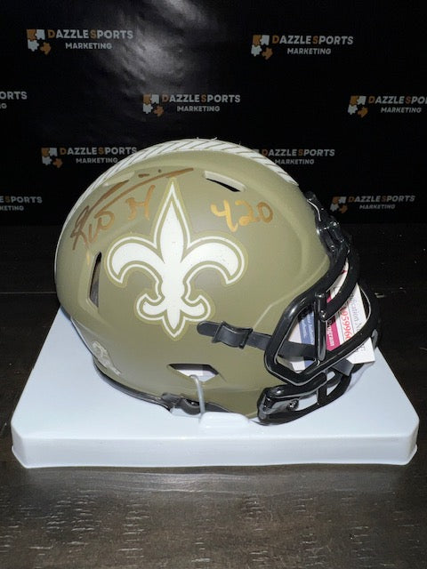 New Orleans Saints Ricky Williams Signed/Inscribed Salute to Service Mini Helmet with JSA COA