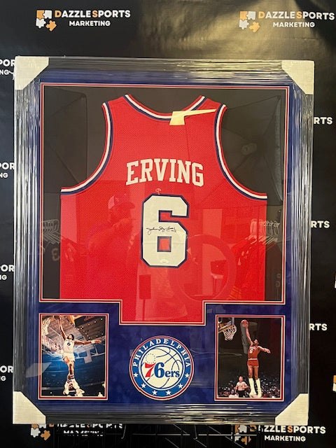 Philadelphia 76ers Julius Erving Signed Framed Jersey with JSA COA