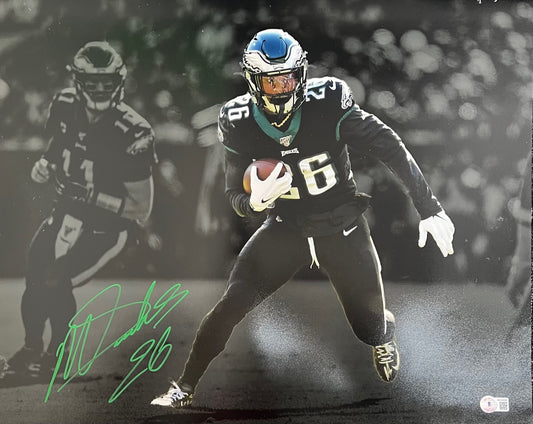 Philadelphia Eagles Miles Sanders Blackout Signed 16x20 with Beckett COA