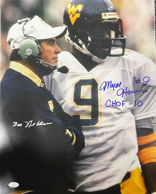 Major Harris & Coach Don Nehlen West Virginia Mountaineers Signed 16x20 JSA COA