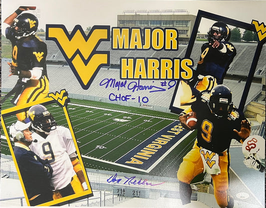 West Virginia Mountaineers Major Harris & Coach Don Nehlen Signed 16x20 JSA COA