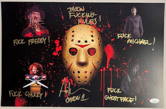 Ari Lehman Signed/Inscribed 11x17 "JASON FUCKING RULES" *Gold Ink* with JSA COA