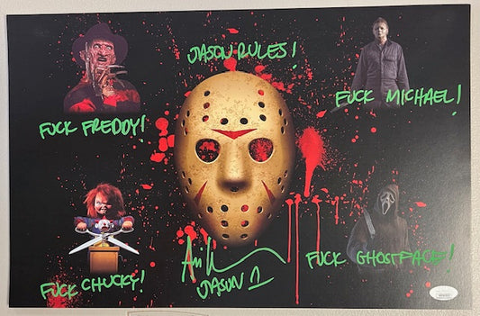 Ari Lehman Signed/Inscribed 11x17 *Green Ink* with JSA COA