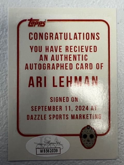 Ari Lehman Signed Card with JSA COA