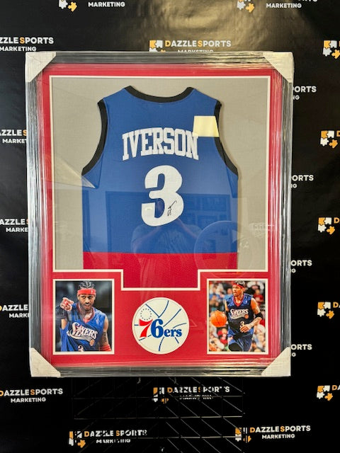 Philadelpha 76ers Allen Iverson Signed Framed Jersey with JSA COA