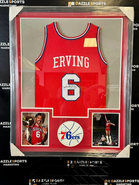 Philadelphia 76ers Julius Erving Signed Framed Jersey with JSA COA