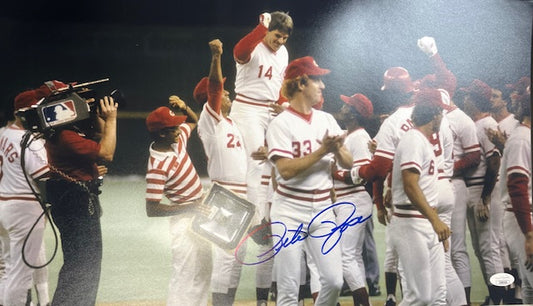 Cincinnati Reds Pete Rose Signed Team Photo 12x20 with JSA COA