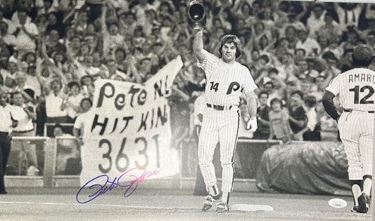 Philadelphia Phillies Pete Rose Black/White Signed 12x20 with JSA COA