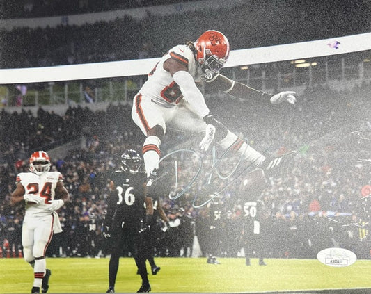 Cleveland Browns David Njoku Jumping Signed 8x10 with JSA COA