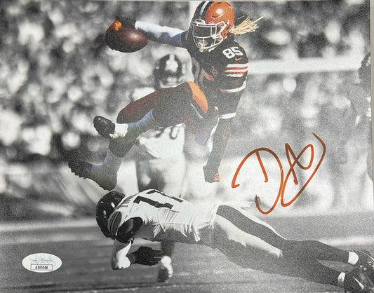 Cleveland Browns David Njoku Jump Over Signed 8x10 with JSA COA