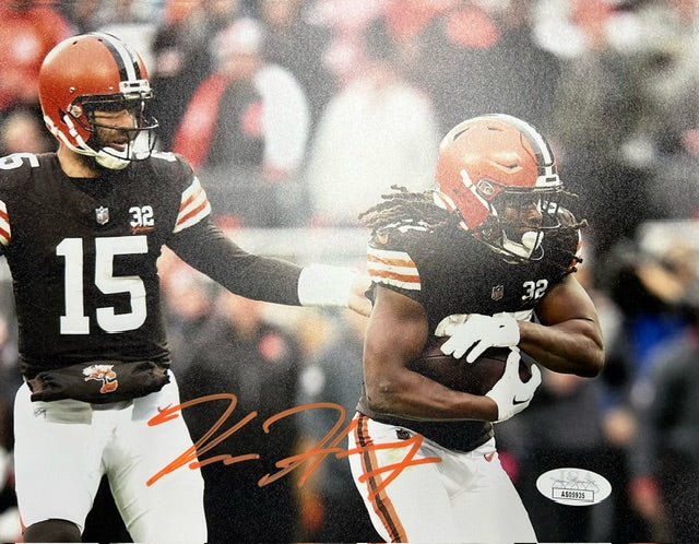 Cleveland Browns Kareem Hunt Holding Ball Signed 8x10 with JSA COA