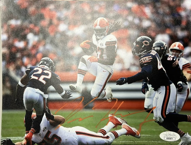 Cleveland Browns Kareem Hunt Jumping Over Signed 8x10 with JSA COA