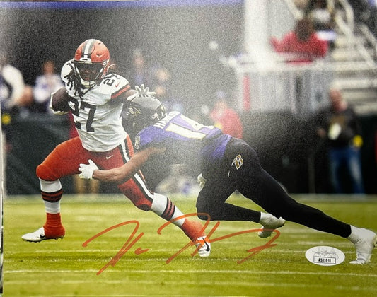 Cleveland Browns Kareem Hunt Blocking Signed 8x10 with JSA COA