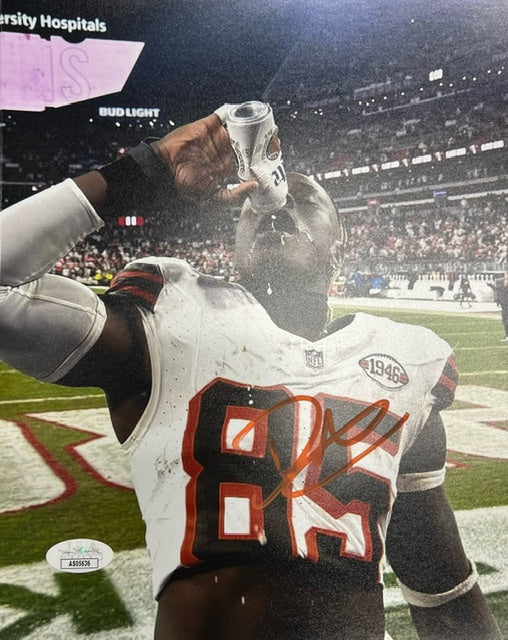 Cleveland Browns David Njoku Chugging Beer Signed 8x10 with JSA COA