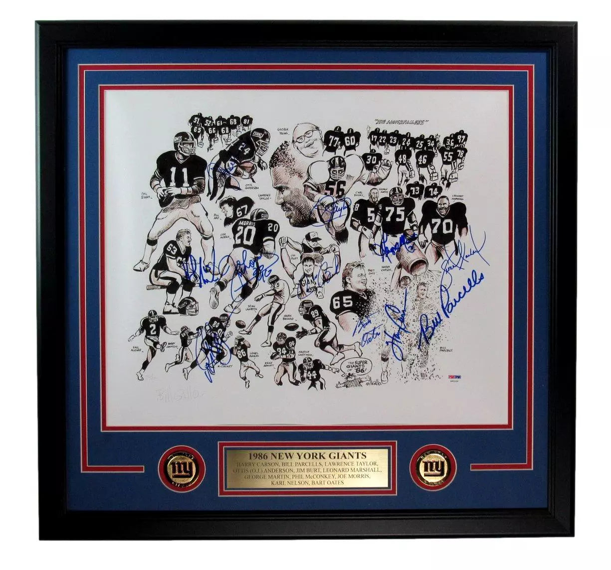 1986 New York Giants Multi-signed by 11 Players 16x20 Poster Framed PSA