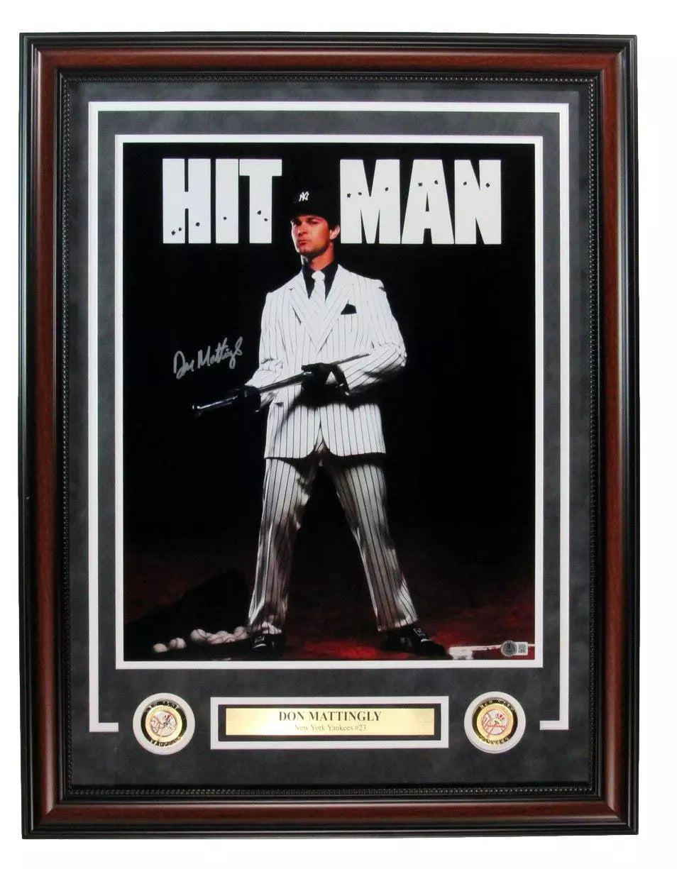 Don Mattingly Autographed NY Yankees Hitman 16x20 Photo Framed Beckett