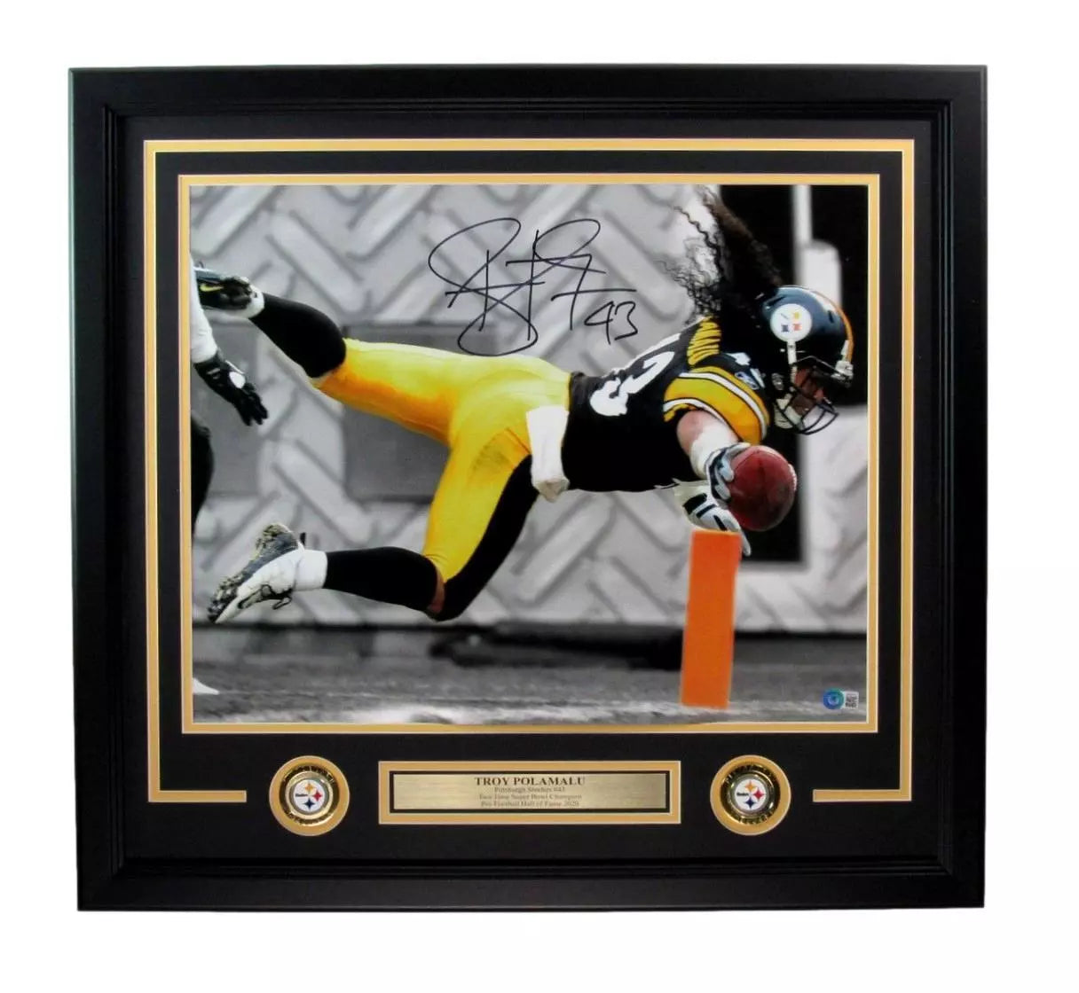 Troy Polamalu HOF Signed 16x20 Photo Pittsburgh Steelers Framed Beckett